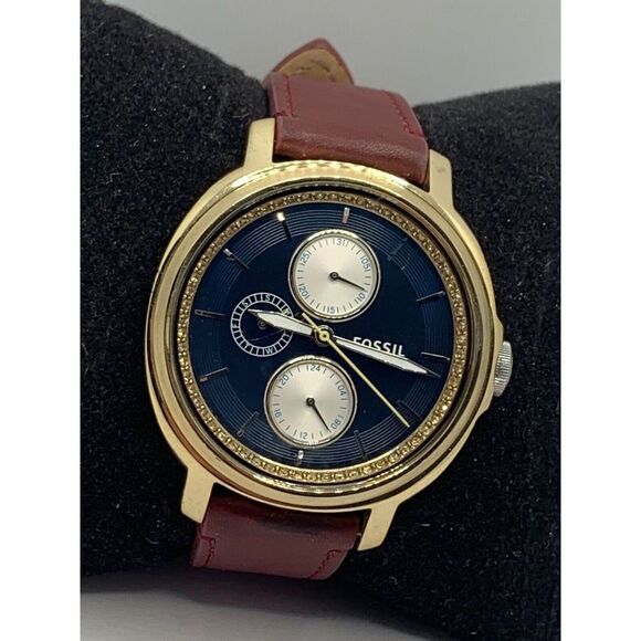 Fossil ES3834 Women's Brown Leather Analog Blue Dial Quartz Wrist Watch RU84 - Picture 2 of 11